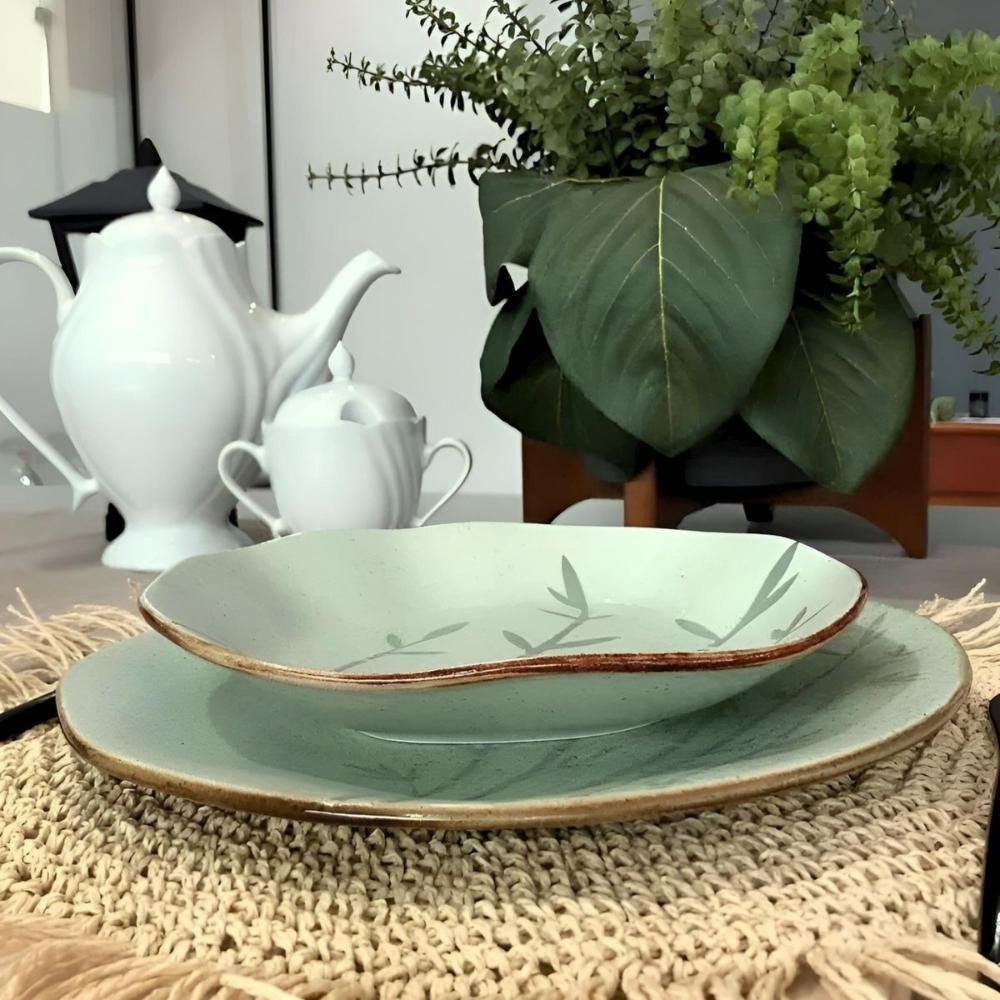 Conjunto 2 Pratos Fundos 22,5 Cm Ryo Bambu Porcelana Oxford - 3