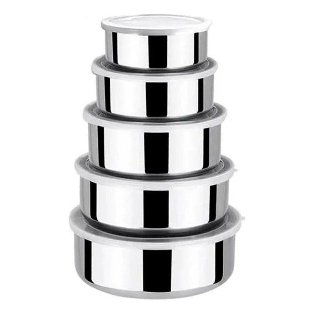 Kit Conjunto 5 Potes Herméticos Bavaria Com Tampa - Inox - 1