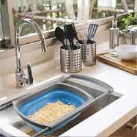 Escorredor De Pia Silicone Retrátil Alça Ajustável Massas Macarrão Legumes Frutas Grande Azul - 6
