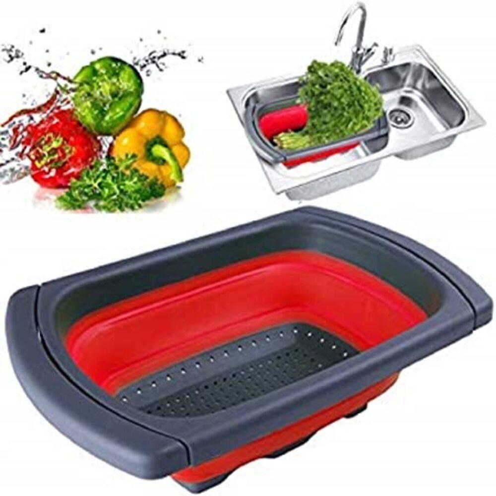 Escorredor De Massas E Macarrão Com Alça Retrátil De Pia Silicone Legumes Frutas Ajustável Verde - 6