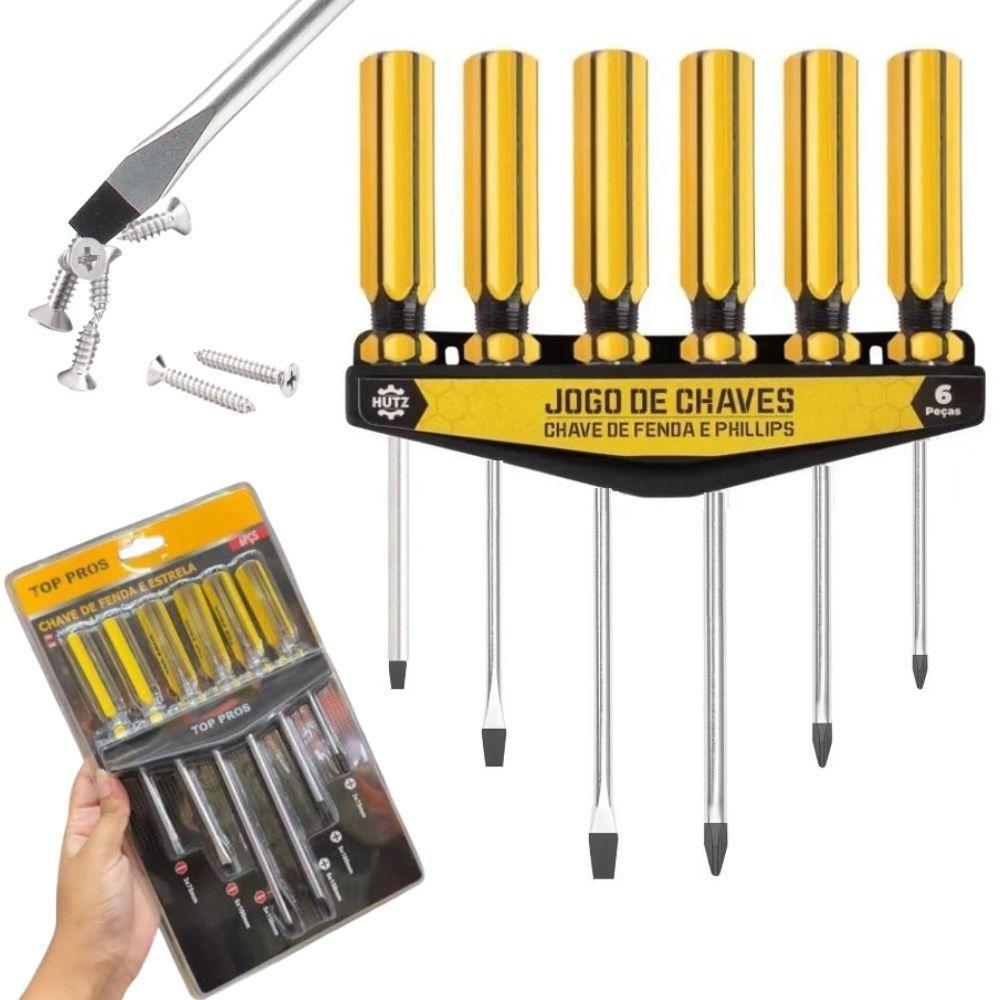 Kit Jogo De Chaves Fenda Philips Estrela 6 Peças Imantada Ponta Magnética Suporte Organizador Profissional - 1