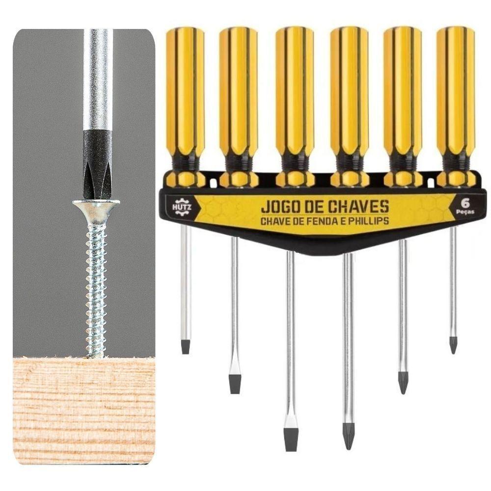 Kit Jogo De Chaves Fenda Philips Estrela 6 Peças Imantada Ponta Magnética Suporte Organizador Profissional - 4