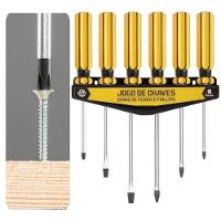 Kit Jogo De Chaves Fenda Philips Estrela 6 Peças Imantada Ponta Magnética Suporte Organizador Profissional