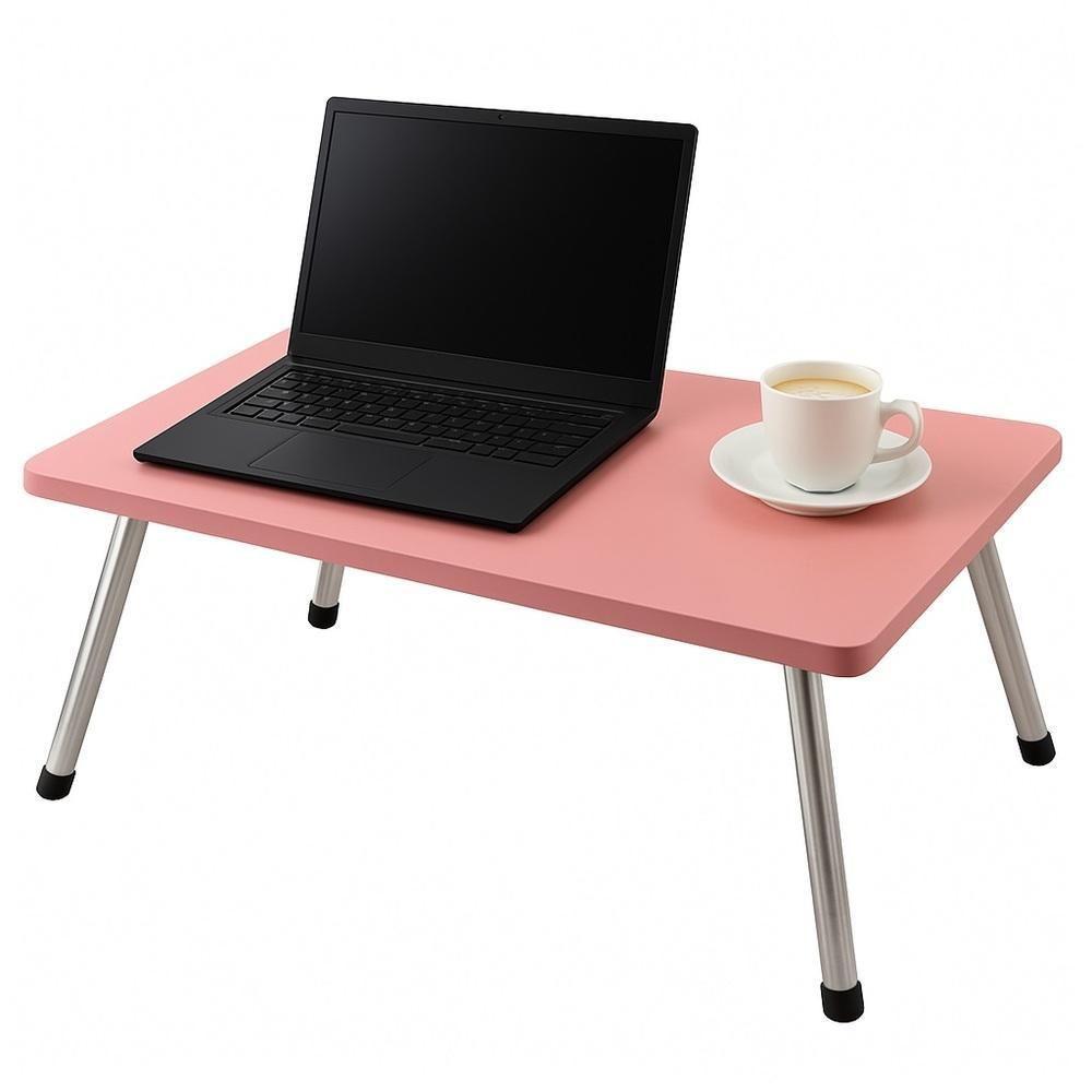 Mesa Notebook Rosa Suporte Dobrável Multiuso Bandeja Apoio Home Office Cama Sofá Estudos Articulada Portátil Base Em Madeira - 1