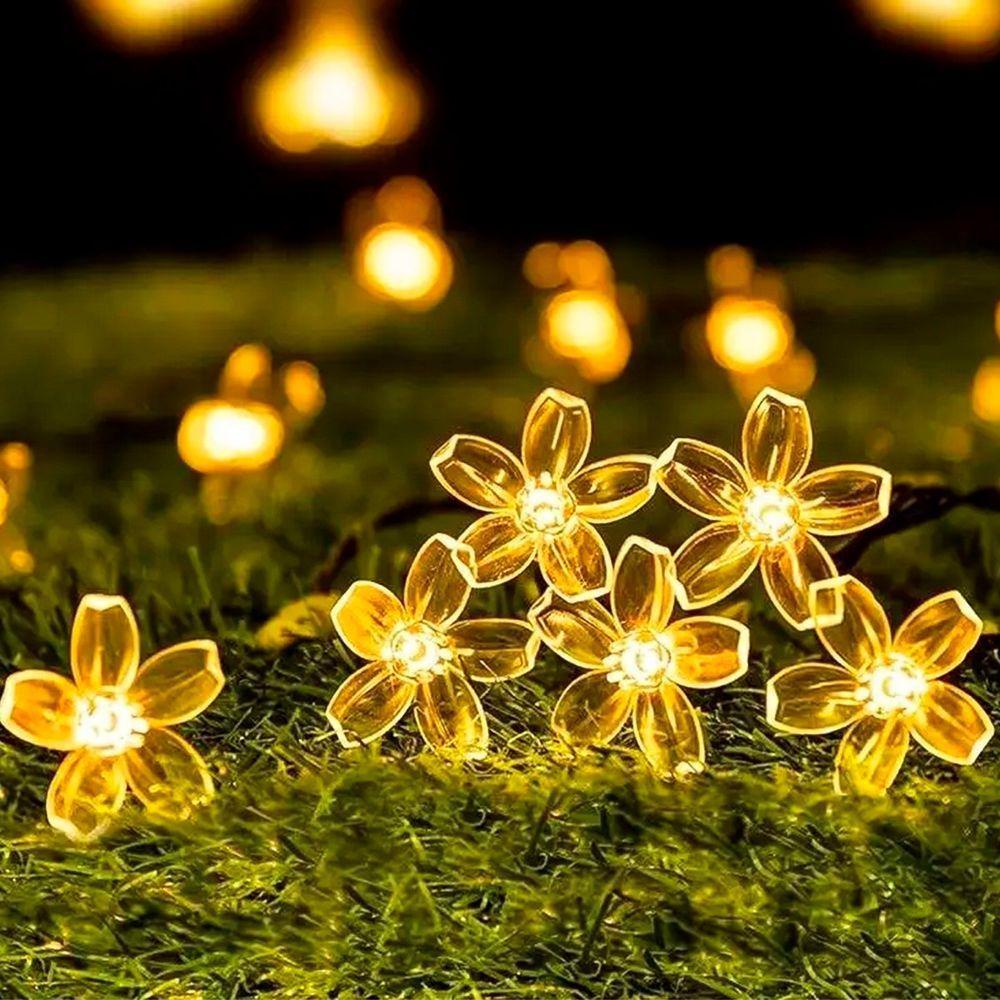Pisca Cordão Flores Natal Solar Externo De 5m 20leds Amarelo - 3