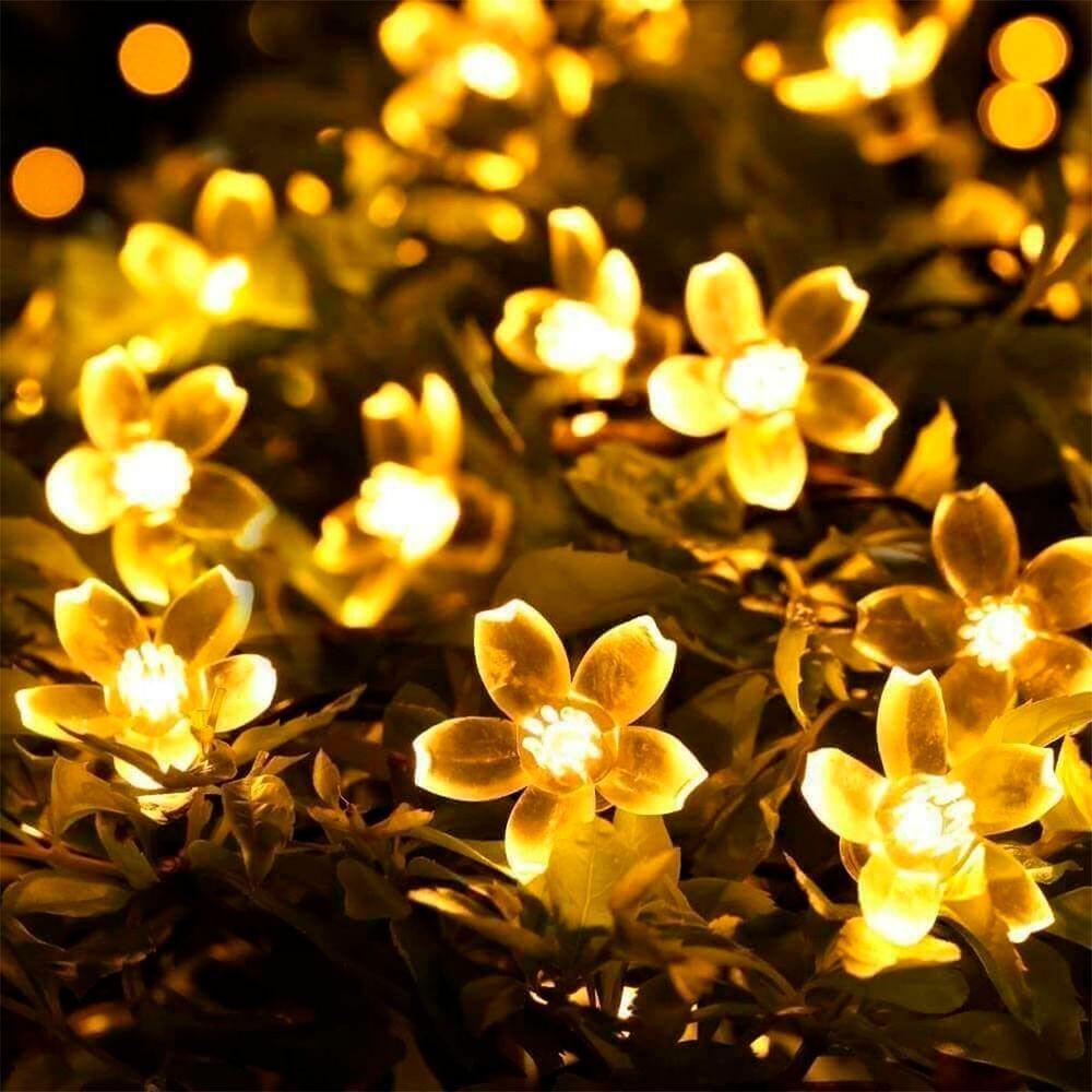 Pisca Cordão Flores Natal Solar Externo De 5m 20leds Amarelo - 5
