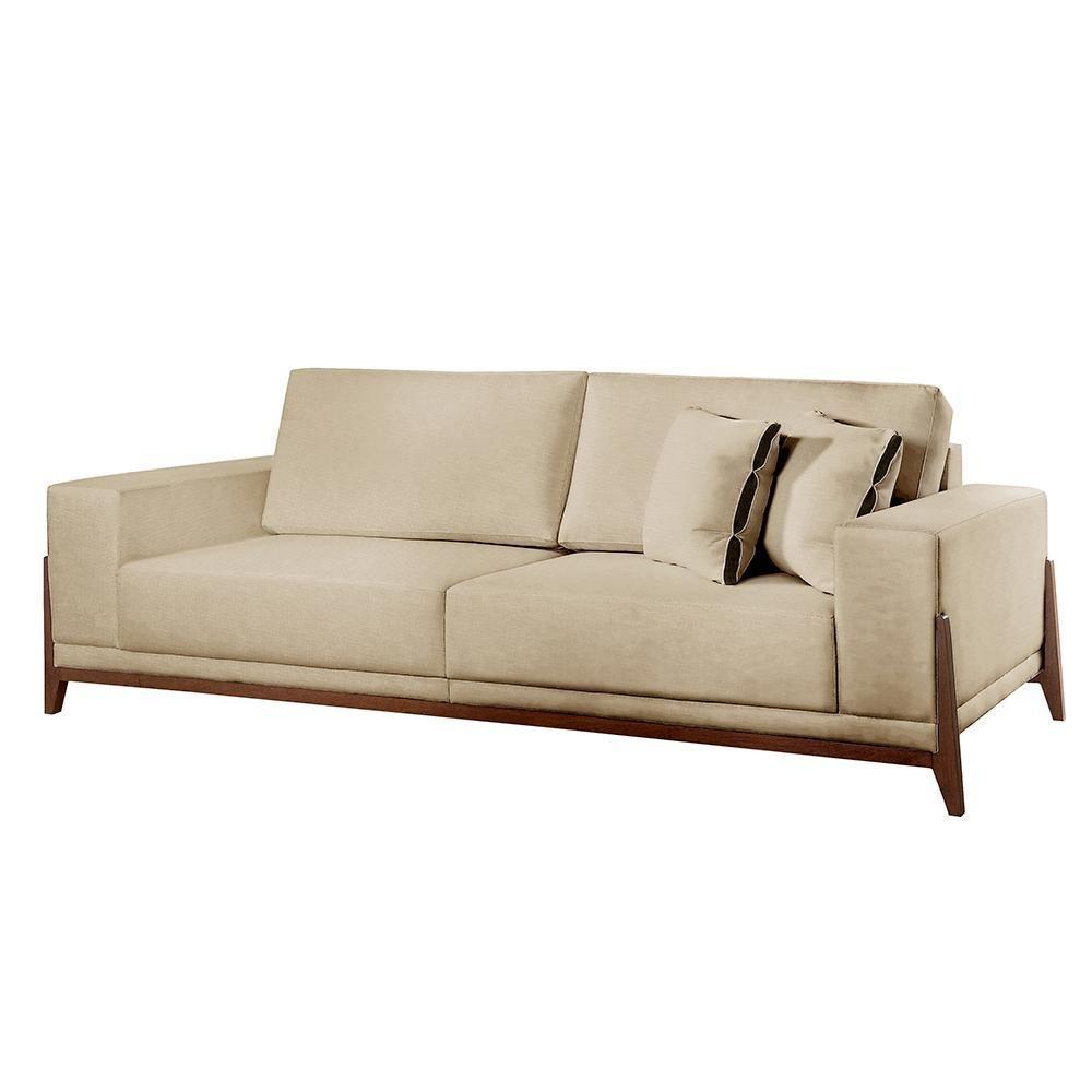 Sofá Fixo Magnus 3 Lugares Luxo 2,10m Castellar Móbile Linho Bege - 1