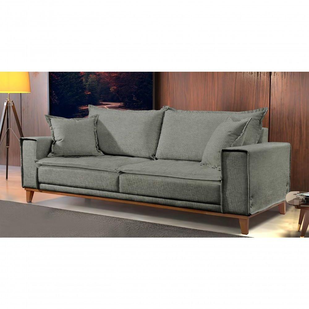 Sofá Fixo Aquiles 3 Lugares Luxo 2,20m Castellar Móbile Linho Cinza - 4