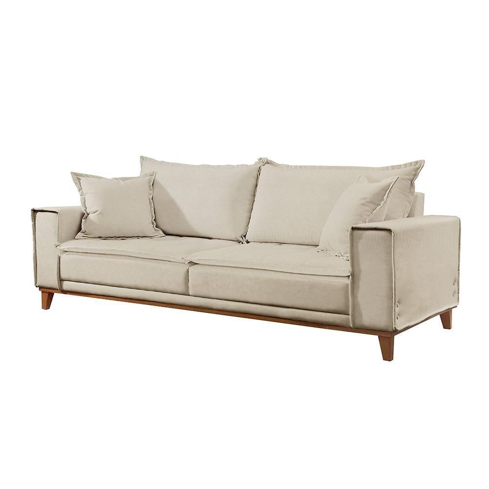 Sofá Fixo Aquiles 3 Lugares Luxo 2,20m Castellar Móbile Linho Bege Claro - 1