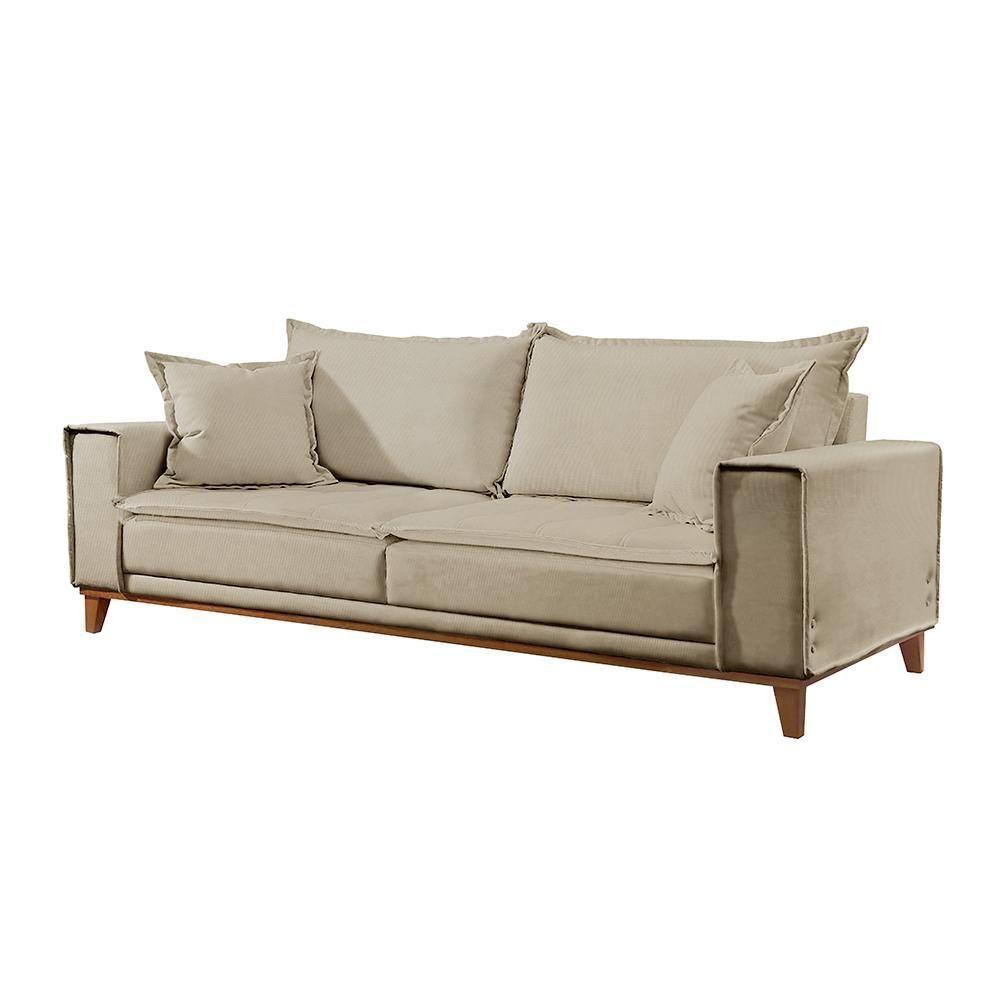 Sofá Fixo Aquiles 3 Lugares Luxo 2,20m Castellar Móbile Linho Bege - 1