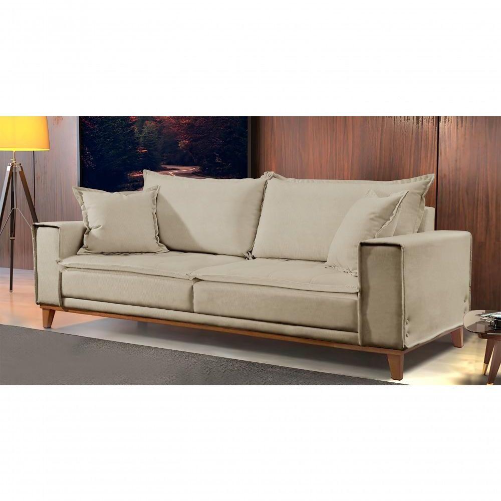 Sofá Fixo Aquiles 3 Lugares Luxo 2,20m Castellar Móbile Linho Bege - 4