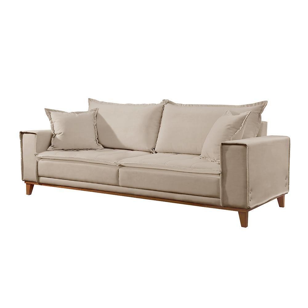 Sofá Fixo Aquiles 3 Lugares Luxo 1,80m Castellar Móbile Veludo Bege Claro - 1