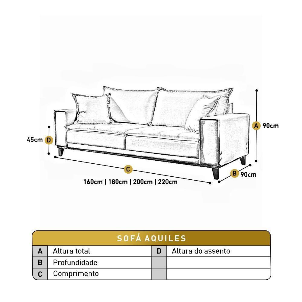 Sofá Fixo Aquiles 3 Lugares Luxo 1,80m Castellar Móbile Linho Bege - 3