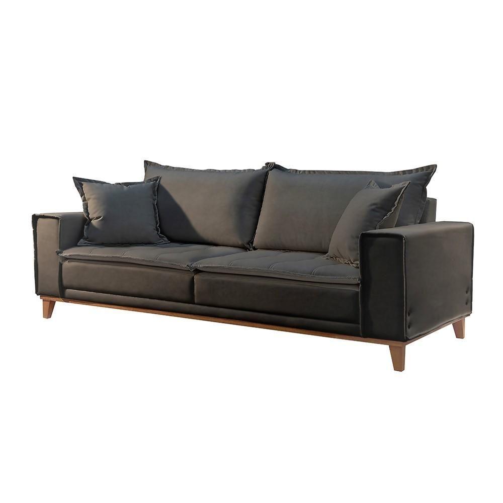 Sofá Fixo Aquiles 3 Lugares Luxo 1,80m Castellar Móbile Veludo Chumbo - 1