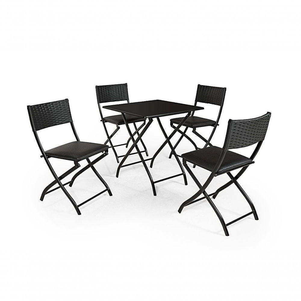 Jogo Mesa Preto Dobravel Com 4 Cadeiras Dobravel Preto - 1