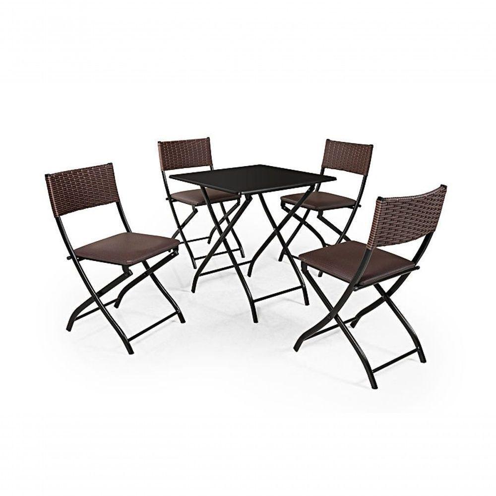 Jogo Mesa Preto Dobravel Com 4 Cadeiras Dobravel Castanho - 1