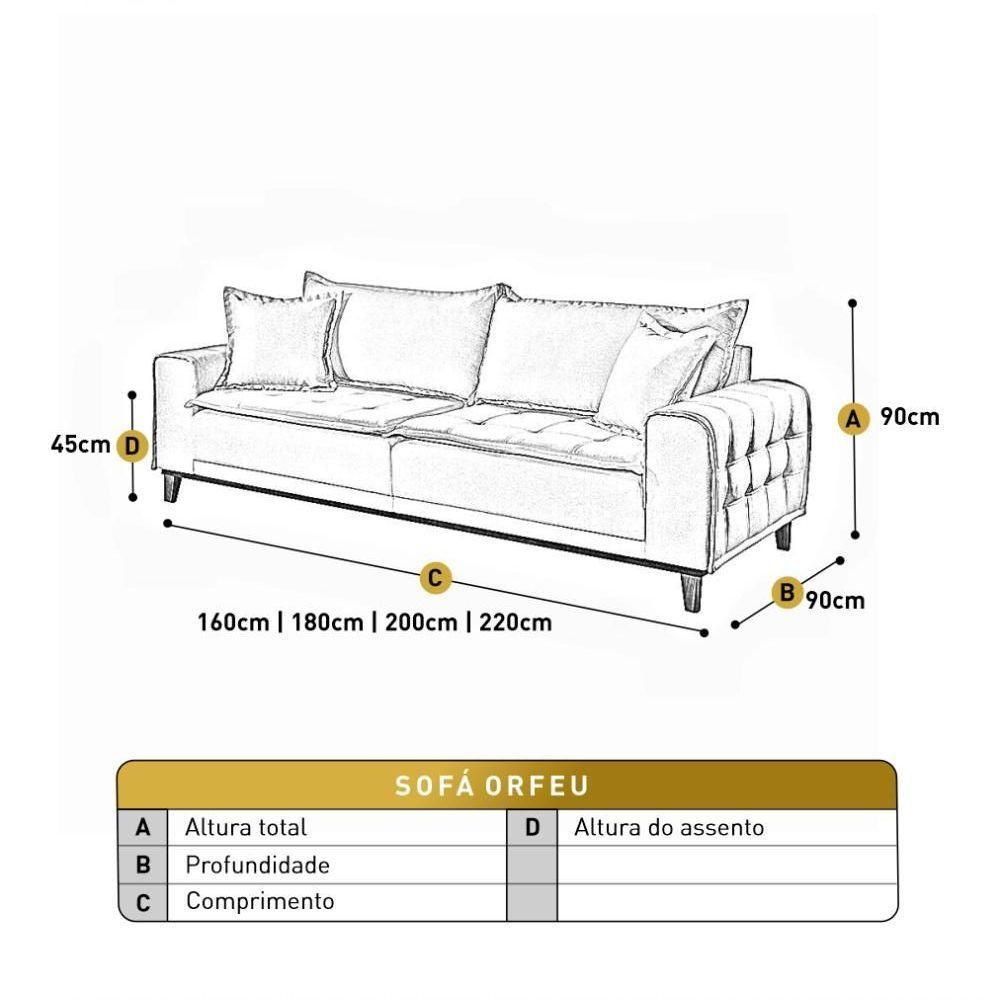 Sofá Fixo Orfeu Até 4 Lugares Luxo 2,20m Castellar Móbile Linho Bege Claro - 3