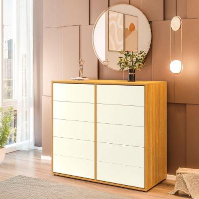 Cômoda Dieci 10 Gavetas Mdp 15 Mm Corrediça Telescópica + Fecho Toque Freijó-off White