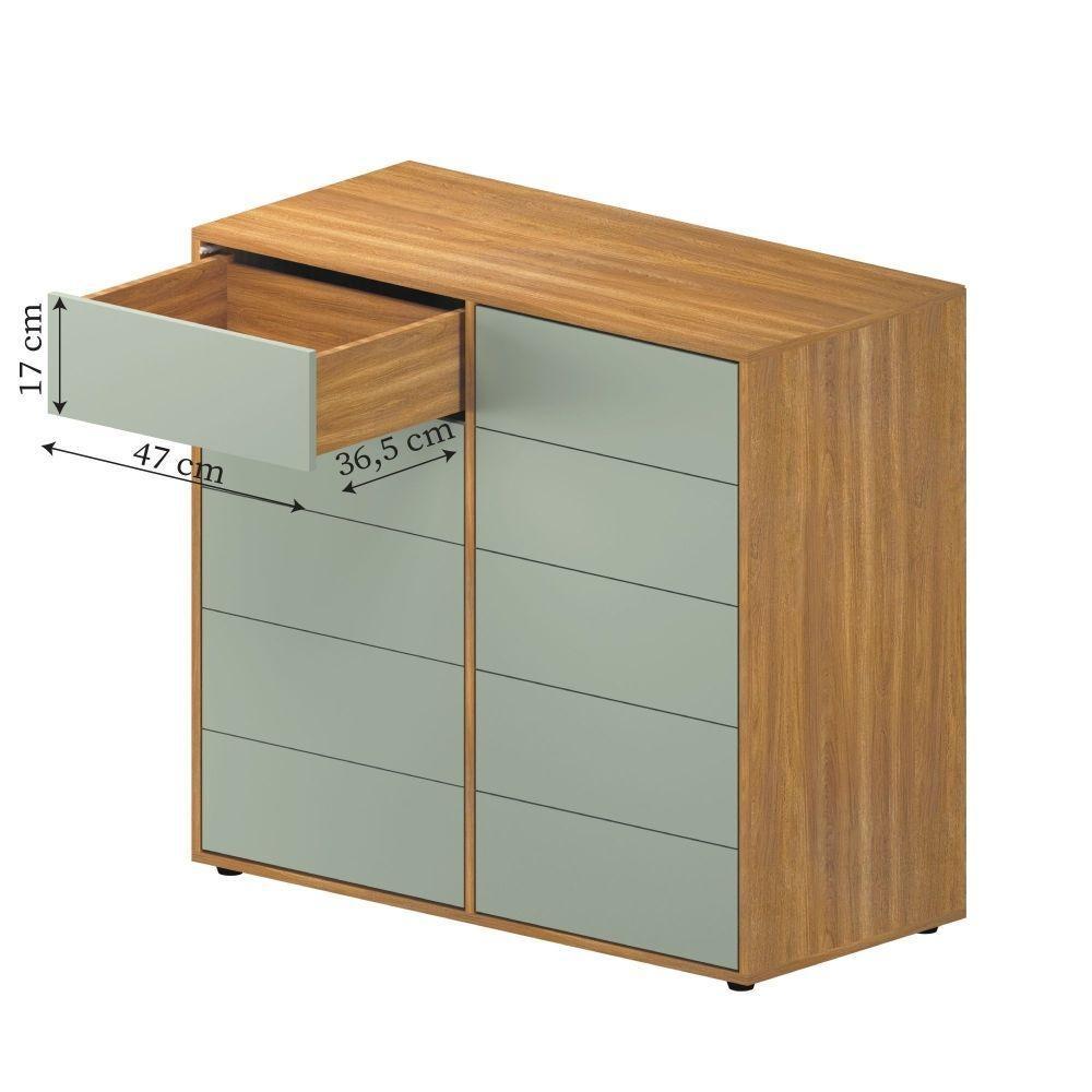 Cômoda Dieci 10 Gavetas Mdp 15 Mm Corrediça Telescópica + Fecho Toque Freijó-Verde - 3