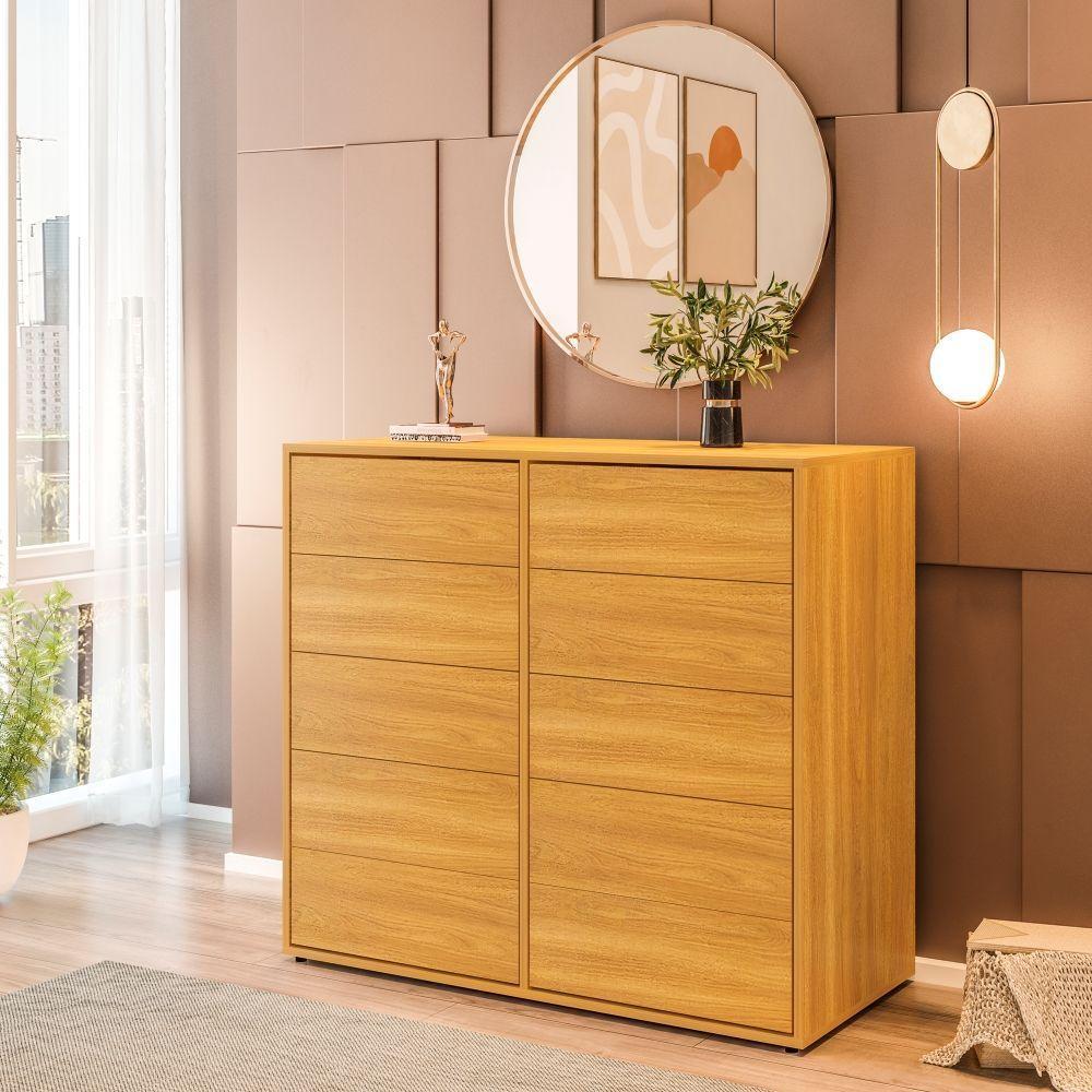 Cômoda Dieci 10 Gavetas Mdp 15 Mm Corrediça Telescópica + Fecho Toque Freijó - 1