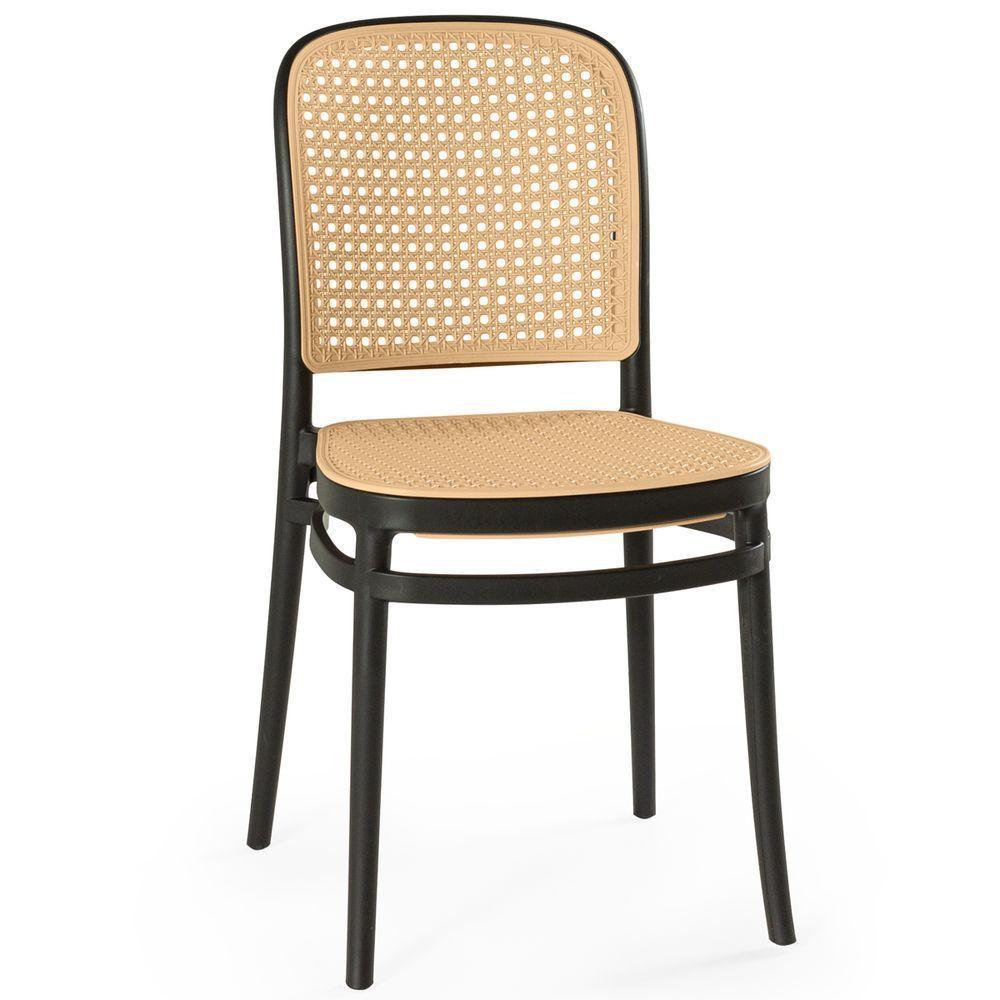 Cadeira Em Polipropileno Com Assento E Encosto Com Relevo Estilo Palha Roma Preto - 1