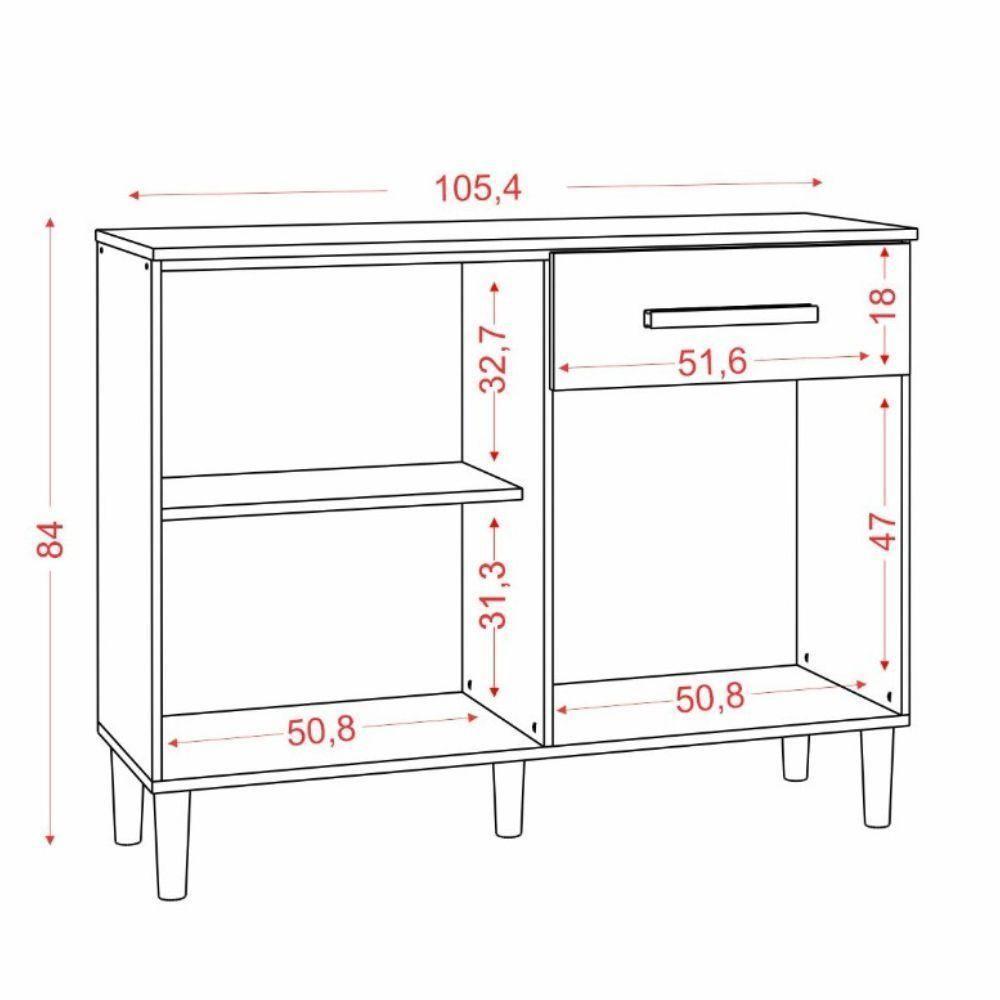 Balcão De Cozinha 2 Portas 1 Gavetas Atacama-off White Emily Aramóveis - 4
