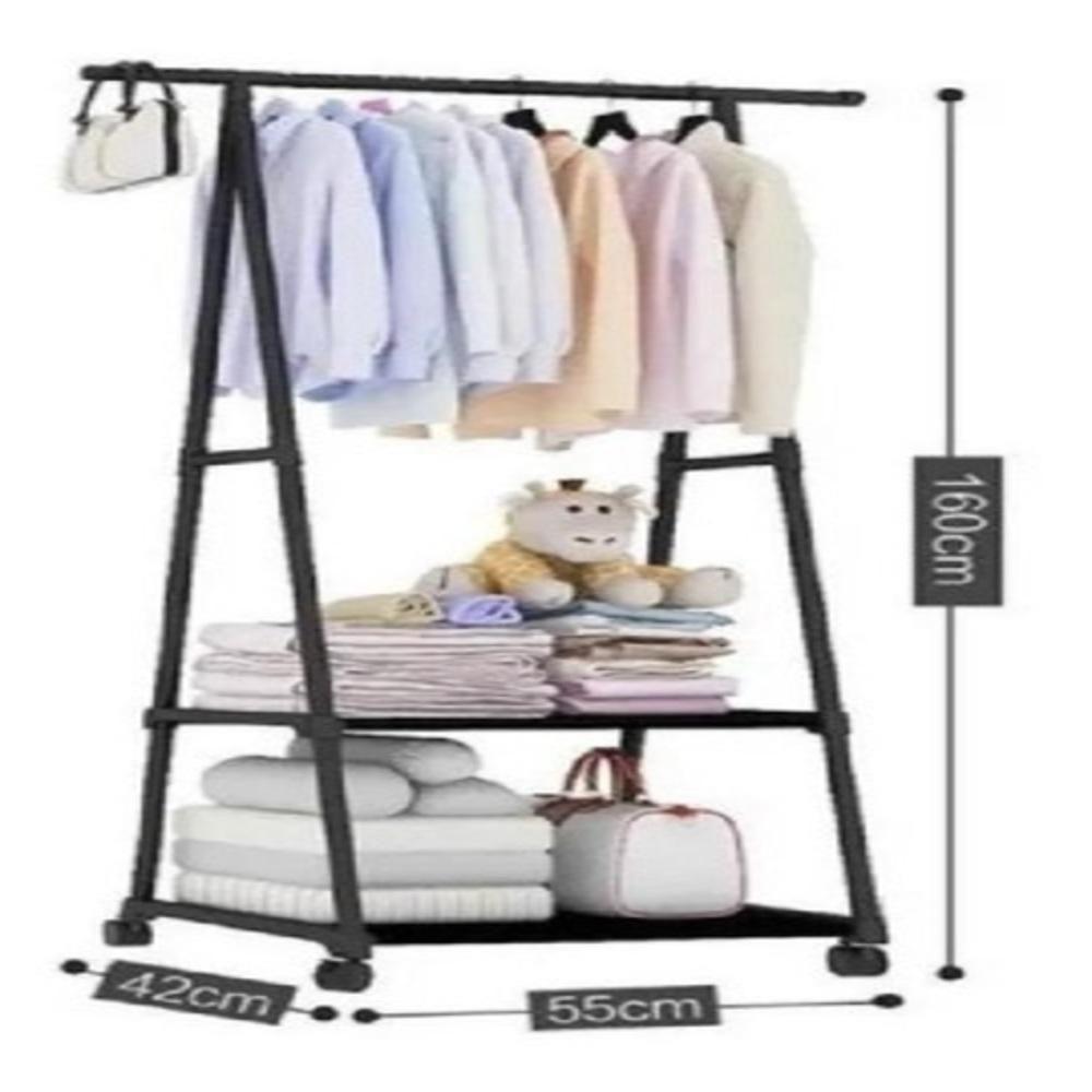 Armario Portatil Arara De Roupas 2 Prateleiras Carrinho Guarda Sapateira Rodinhas Organizador Preto - 7