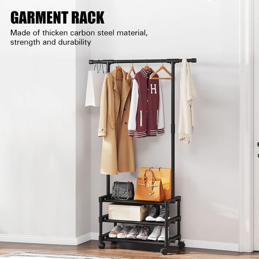 Arara Roupa 3 Prateleiras Sapateira Organizador Varal Guarda Roupa Cabideiro Loja Quarto Luxo - 4