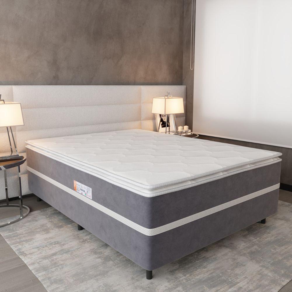 Cama Box Casal Conjugada (138x188) D28 Cinza-branco New Breare Topázio Colchões - 1