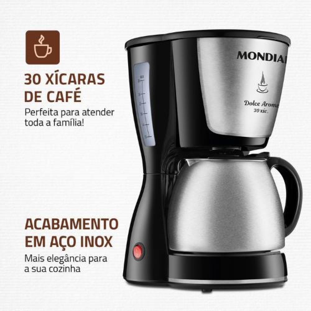 Cafeteira Mondial C37 Jarra Inox 30 Xícaras 800W Preta 110V - 2