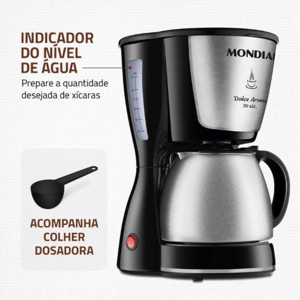 Cafeteira Mondial C37 Jarra Inox 30 Xícaras 800W Preta 110V - 6