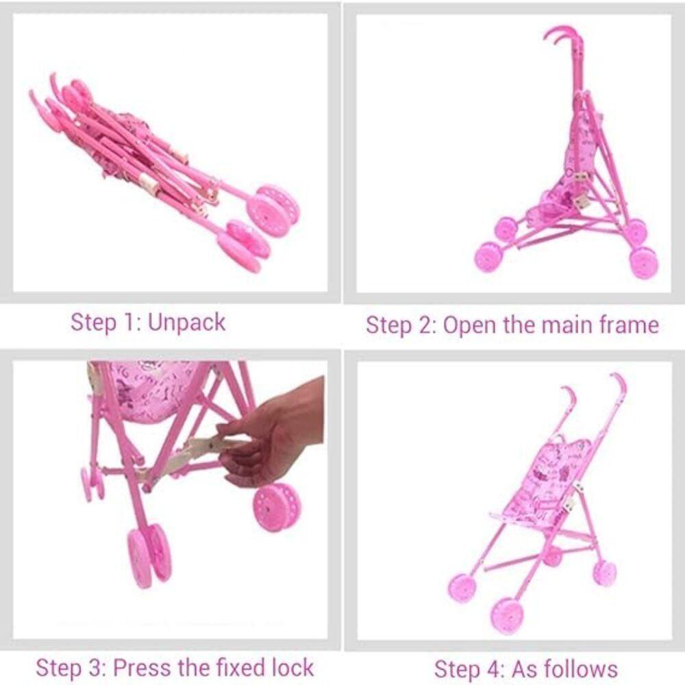 Boneca Bebe Com Carrinho De Passeio Dobravel Infantil Reborn Brinquedo - 6