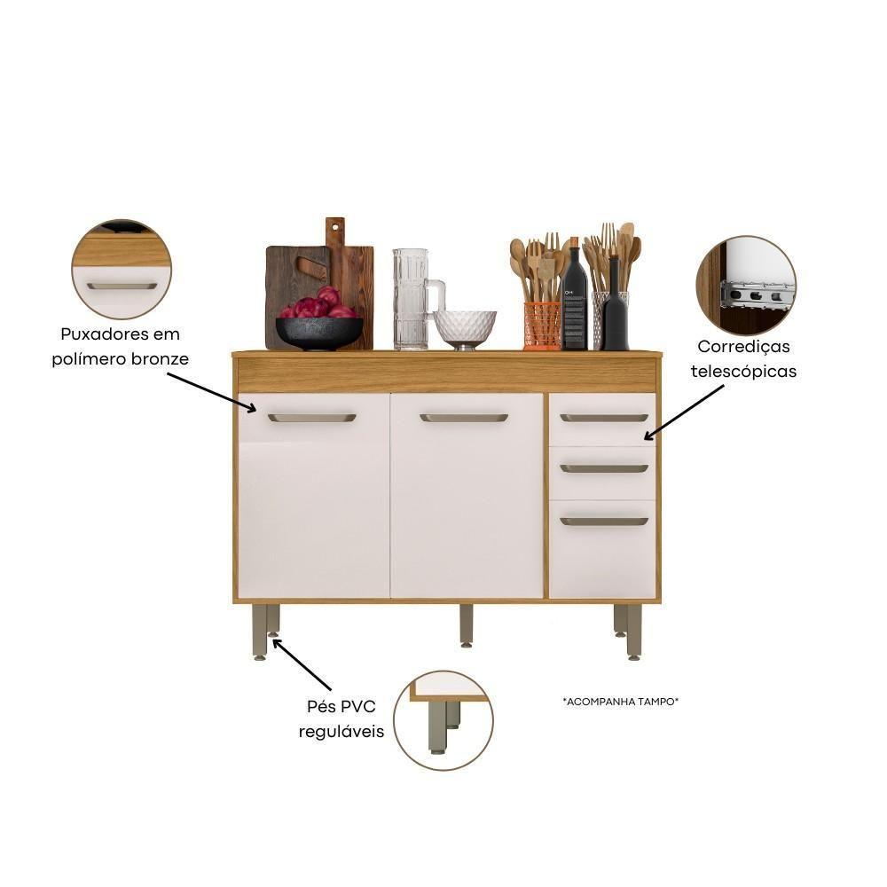 Balcão De Cozinha 3 Portas 2 Gavetas Freijó-off White Malta Poliman Móveis - 2