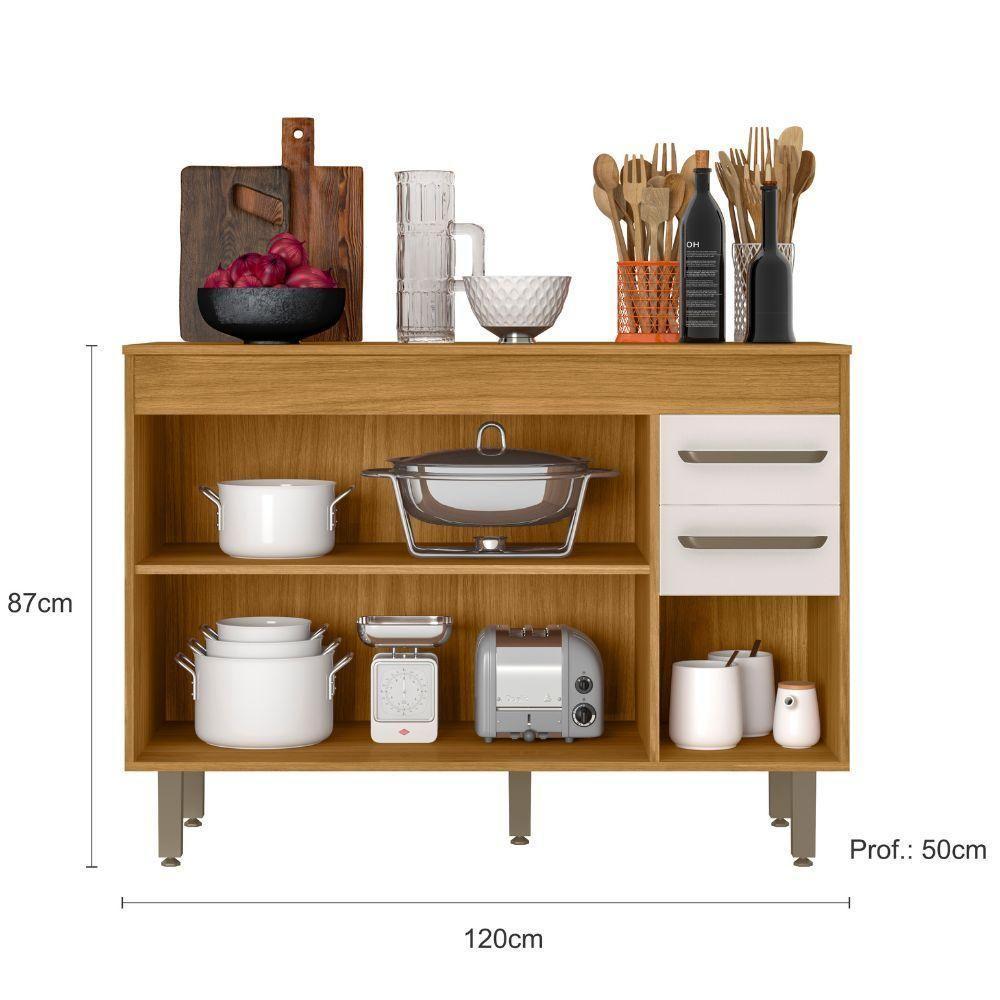 Balcão De Cozinha 3 Portas 2 Gavetas Freijó-off White Malta Poliman Móveis - 6