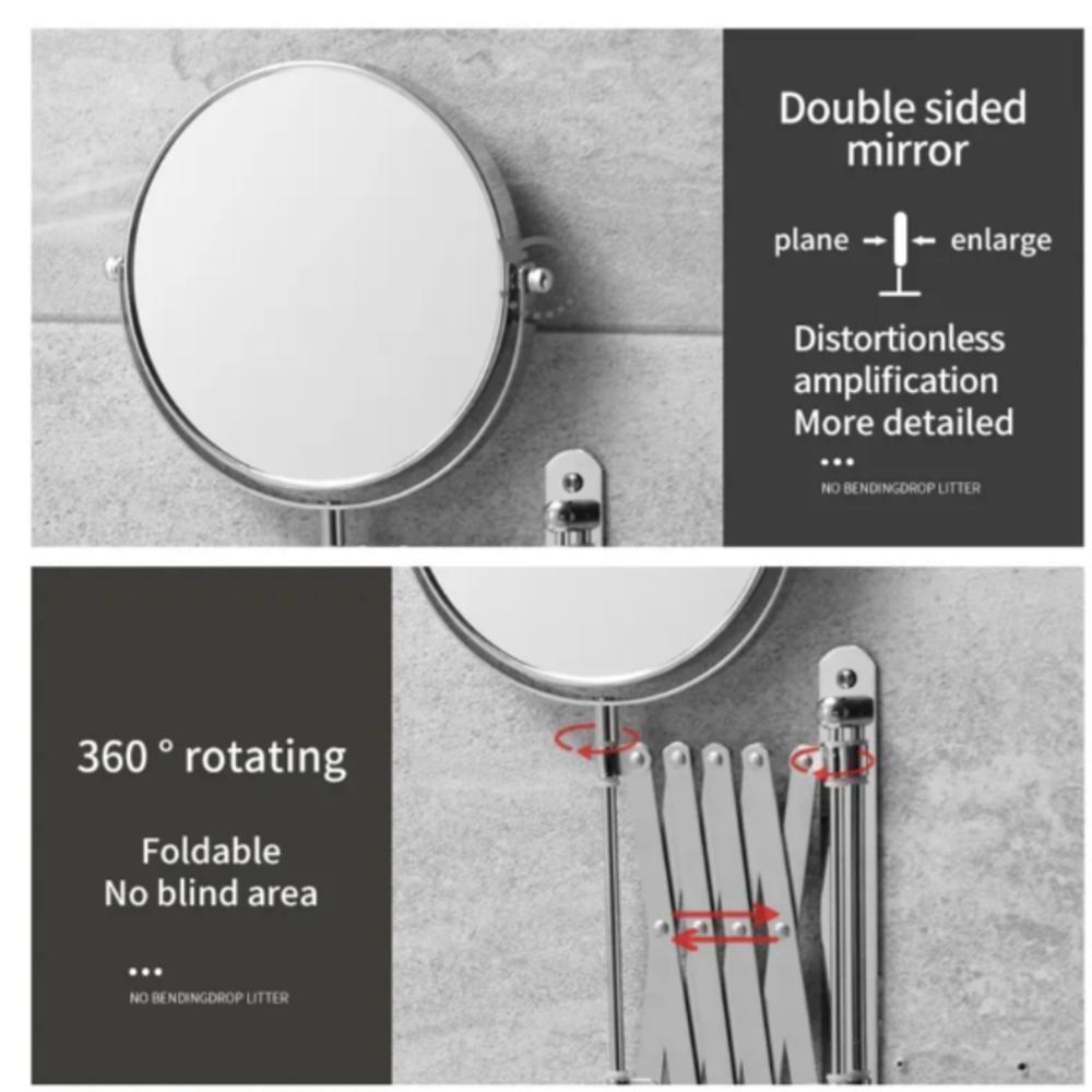 Espelho De Aumento 5x Sanfonado Articulado De Parede Extensivel Pantografico Dupla Face Para Banheiro Barbear Maquiagem - 9