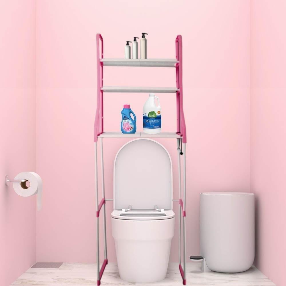 Estante Organizadora Para Banheiro Lavabo Lavanderia 3 Prateleiras Porta Toalhas Portatil Rosa - 3