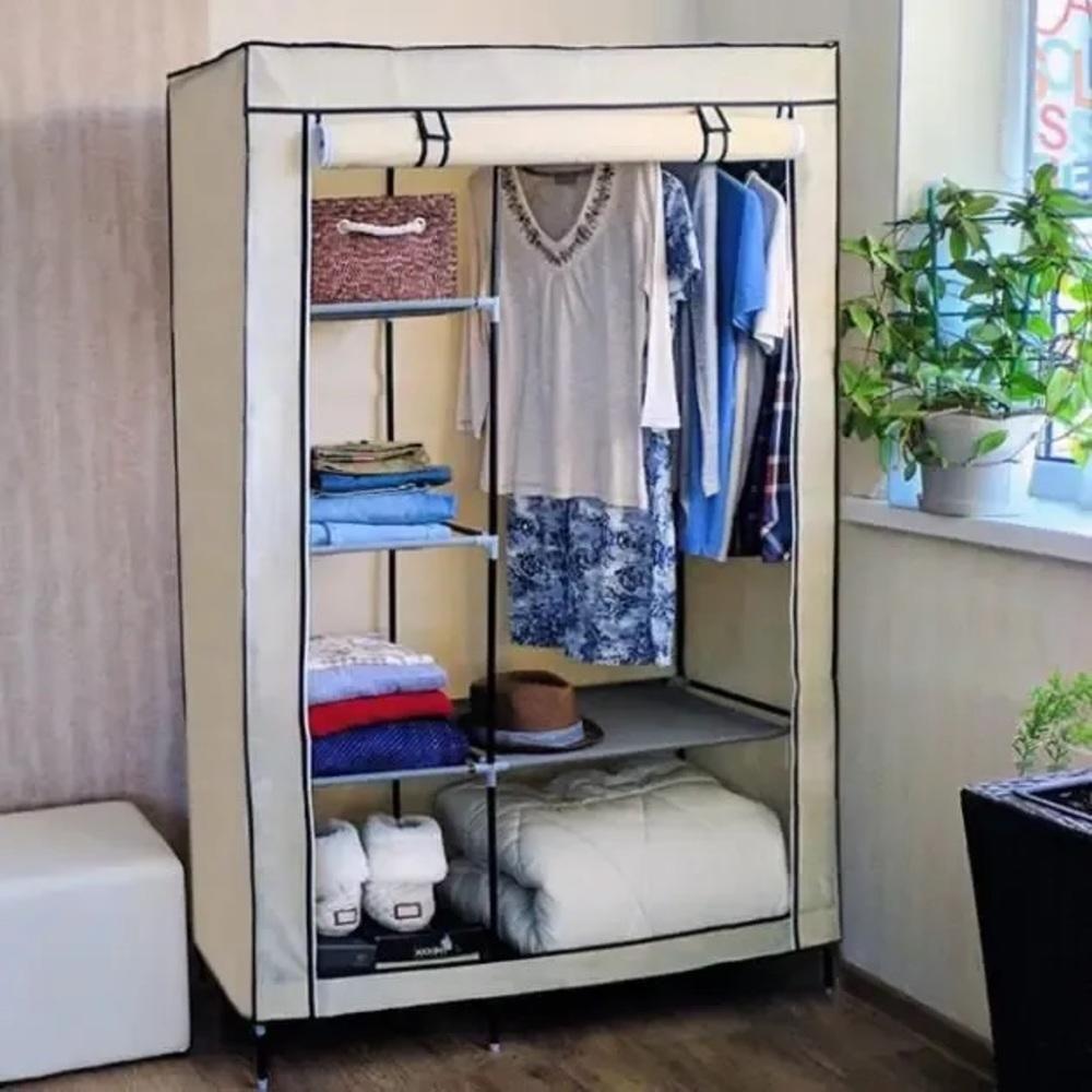 Guarda Roupa Duplo Cabideiro Arara Roupas Sapateira Prateleiras Armario Compacto Organizador Bege - 4