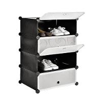 Guarda Roupa Modular 4 Prateleiras Sapateira Organizador Portatil Brinquedos Armario Com Porta Luxo Preto - 1