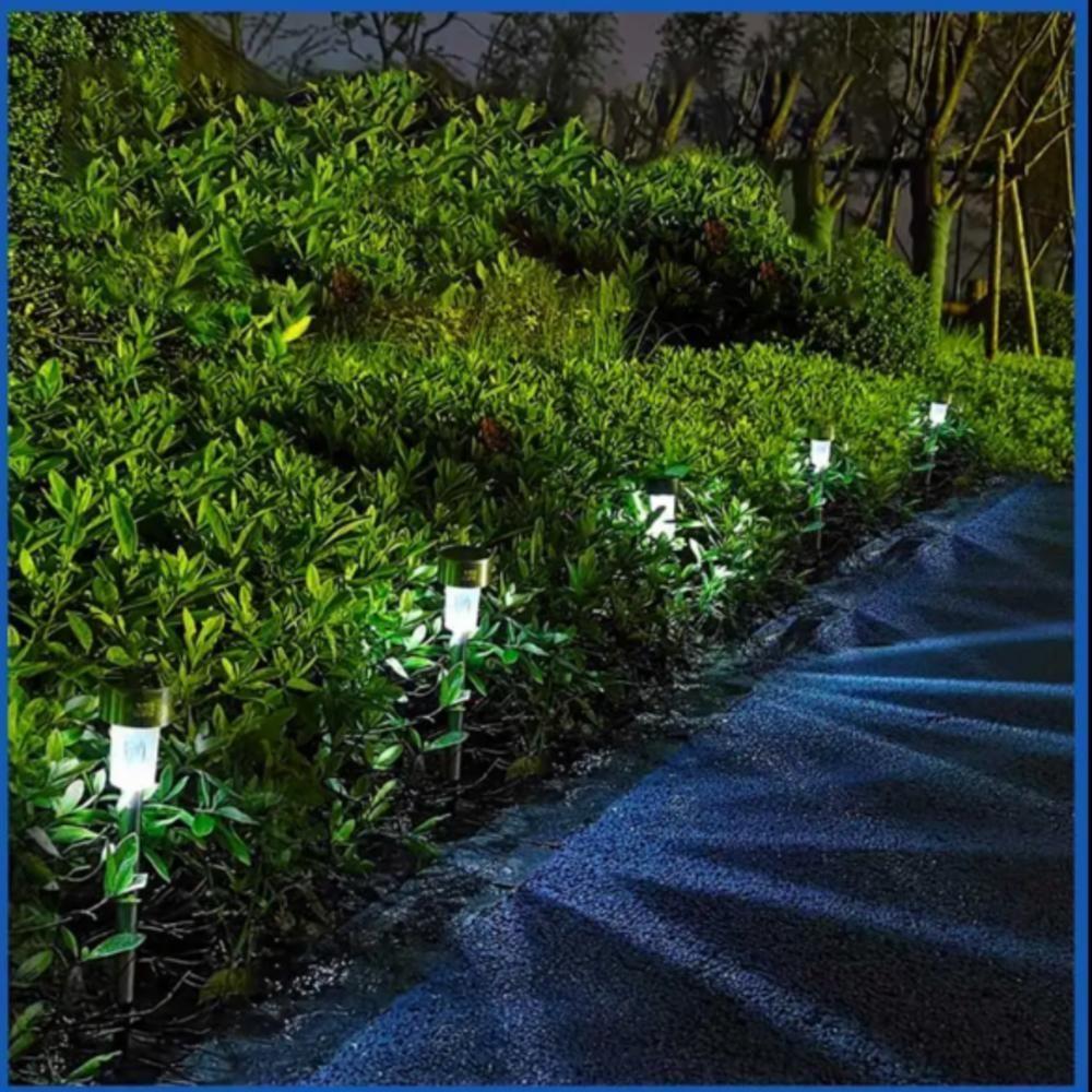 Luminaria Solar Balizadora Espeto Jardim Led Automatica Em Inox Lampada Poste Recarregavel Luz Decoração - 5