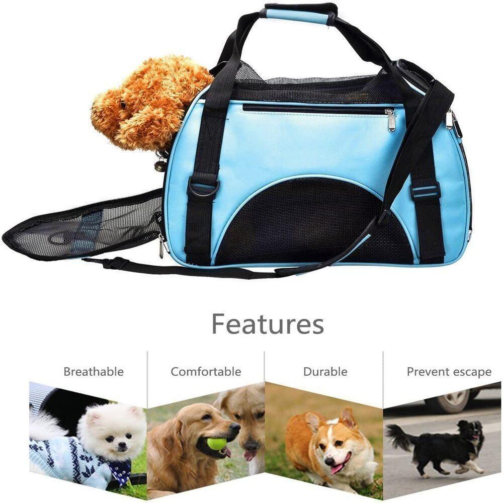 Mochila Pet Cachorro Bolsa Transporte Gato Canguru Caes Mala Dobravel Viagem Aviao Carro Azul - 3