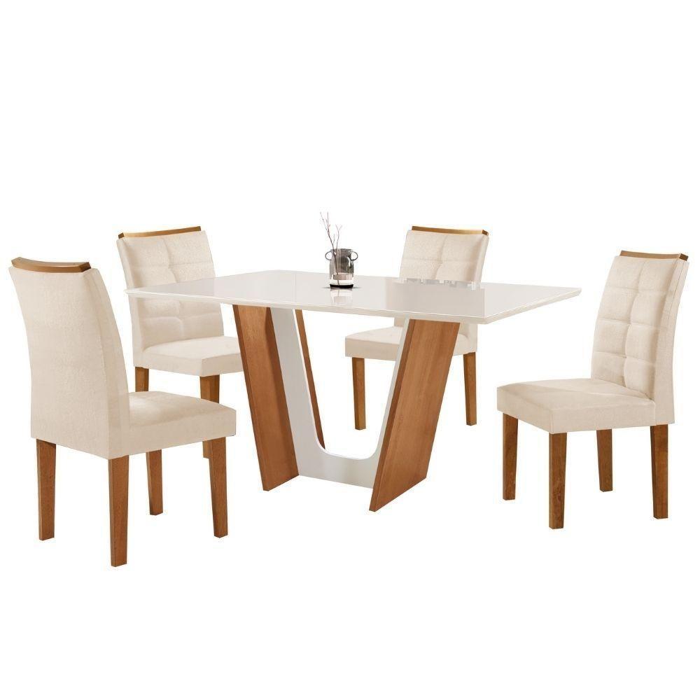 Mesa De Jantar 4 Cadeiras Tampo De Vidro Cinamomo-off White Florença-villa Rica Cel Móveis - 2