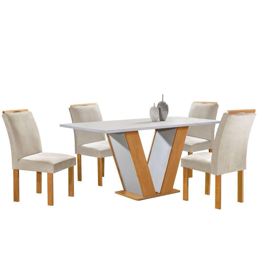 Mesa De Jantar 4 Cadeiras Tampo De Vidro Cinamomo-off White Qatar Cel Móveis - 2
