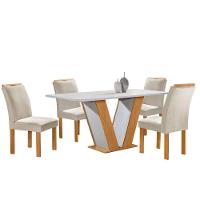Mesa De Jantar 4 Cadeiras Tampo De Vidro Cinamomo-off White Qatar Cel Móveis - 2