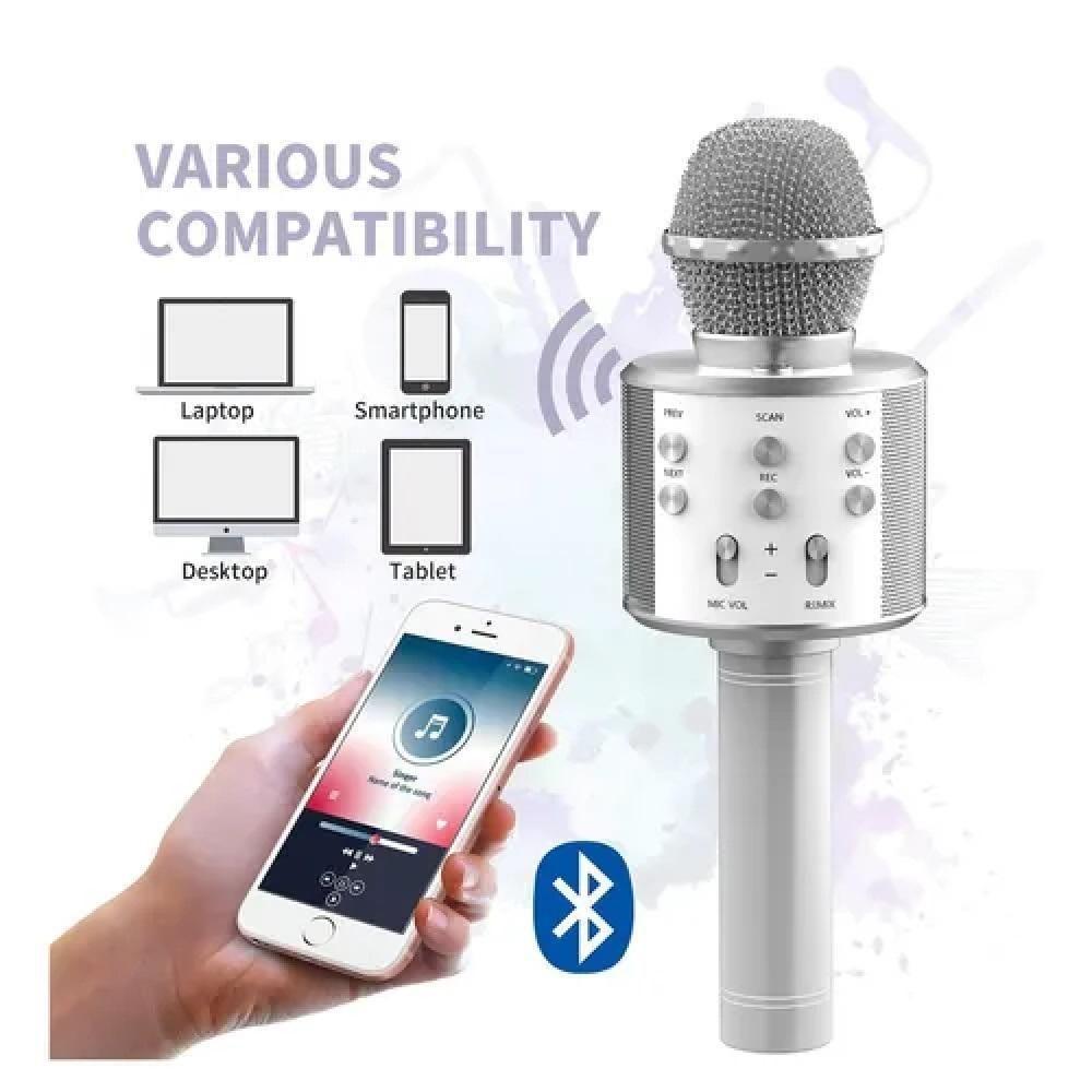 Microfone The Voice Portátil Karaokê Bluetooth Caixa De Som Alto Falante Musical Sem Fio Youtuber Festa Eventos Prata - 2