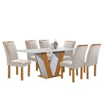 Mesa De Jantar 6 Cadeiras Tampo De Vidro Cinamomo-off White Qatar Cel Móveis - 2