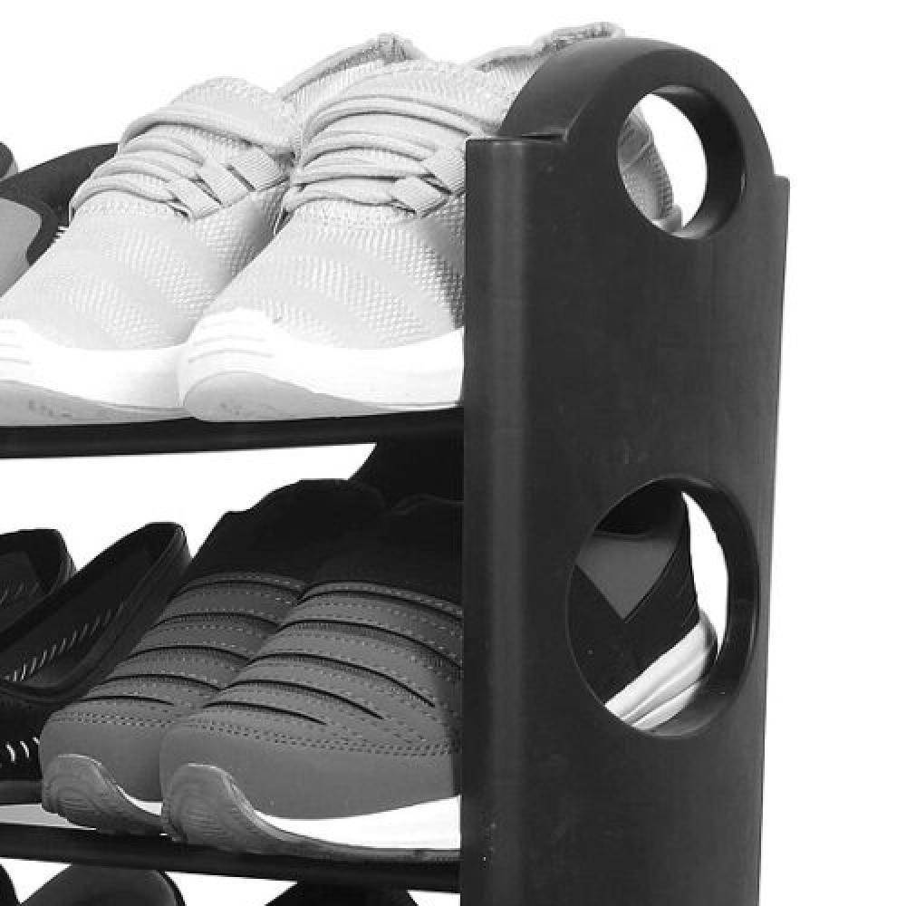Sapateira 12 Pares Grande Ampliável Empilhável Estante Desmontável 4 Prateleiras Em Alumínio Organizadora Preta - 6