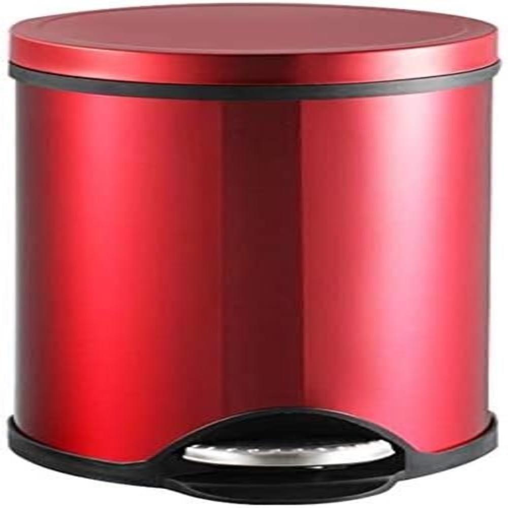 Lixeira Vermelha Inox Cesto Lixo Removivel Com Pedal Aco Inoxidavel Decorativa Redonda Premium - 2