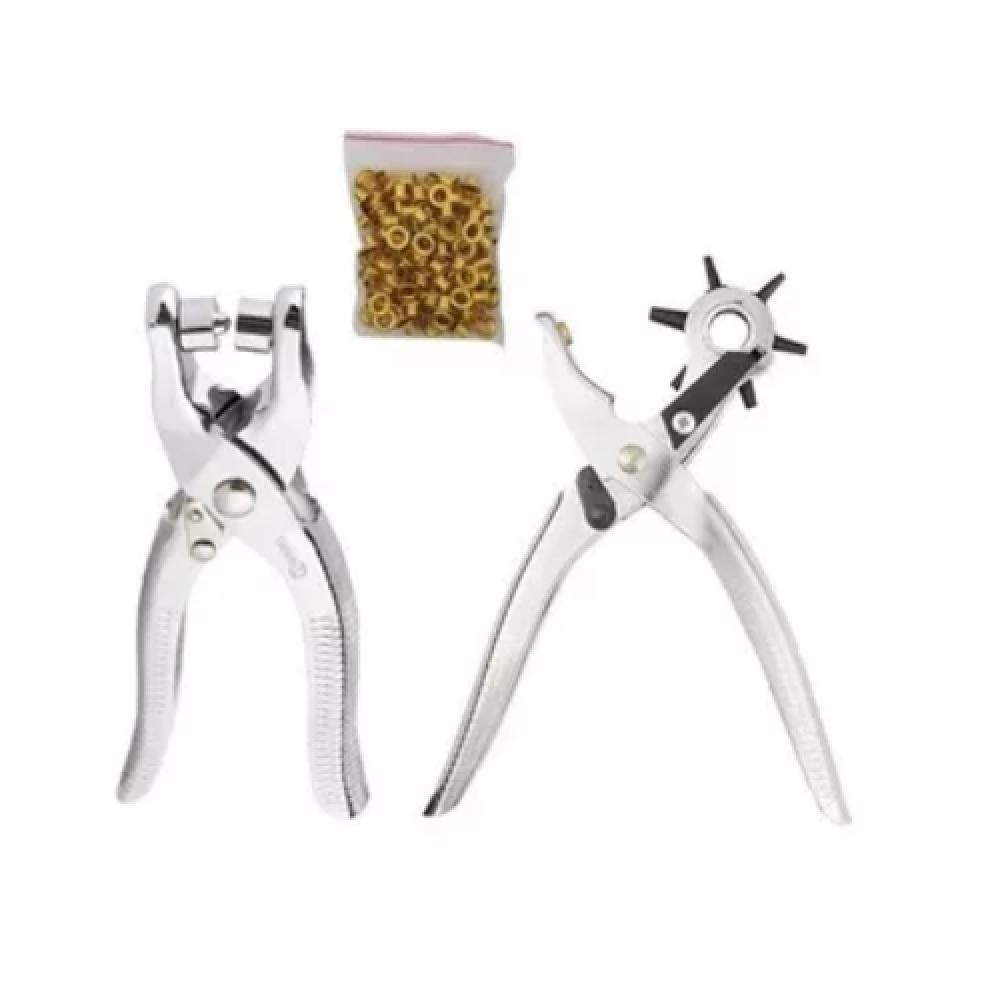 Kit Alicate Furador Vazador Ilhoses 2 Em 1 Furador Cinto Couro Ajuste Com 100 Ilhos 6 Medidas Profissional Completo - 4