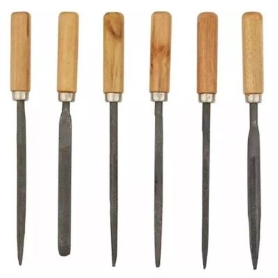 Jogo Lima Agulha Kit 6 Com Cabo Madeira Afiar Triangular Redonda Multiuso Ourives Reparo