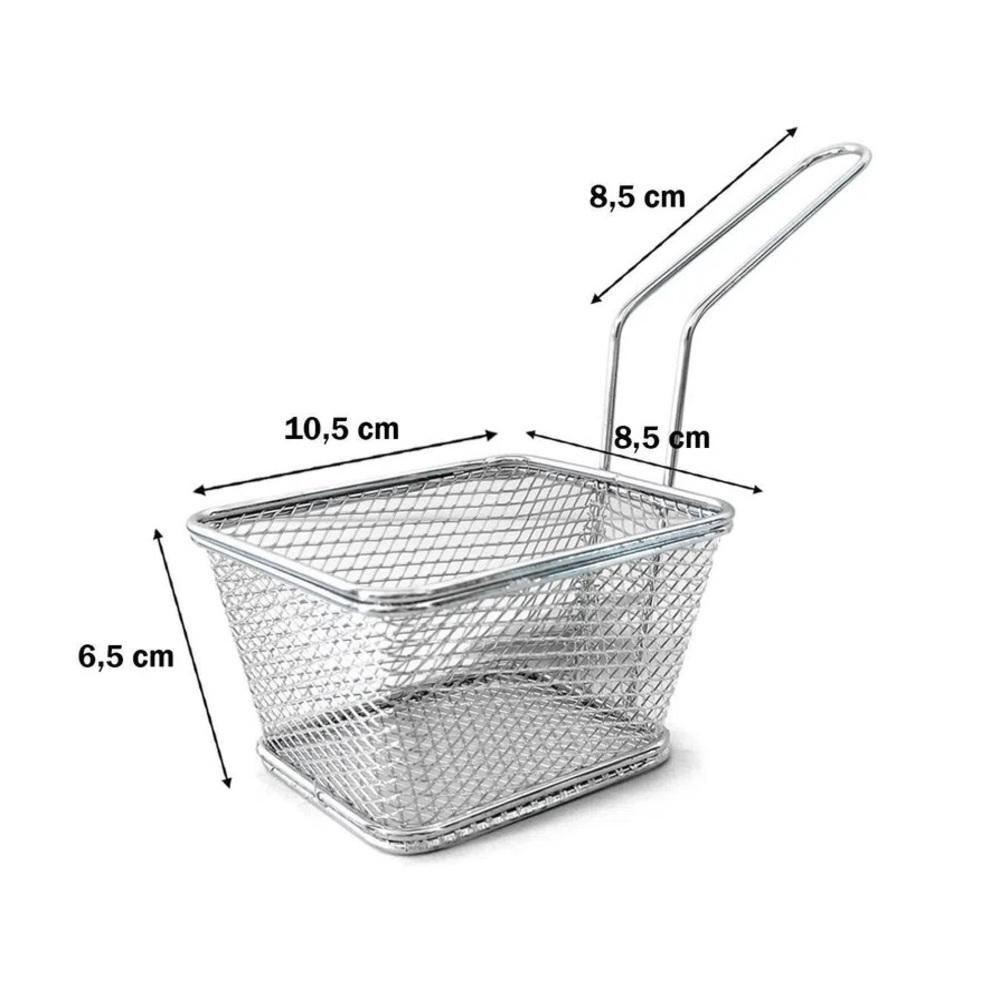 Mini Cesto Frituras Inox Batata Frita Rustica Frango Servir Porcoes Aperitivos Churros Multiuso Mesa Lanchonete Restaura - 5